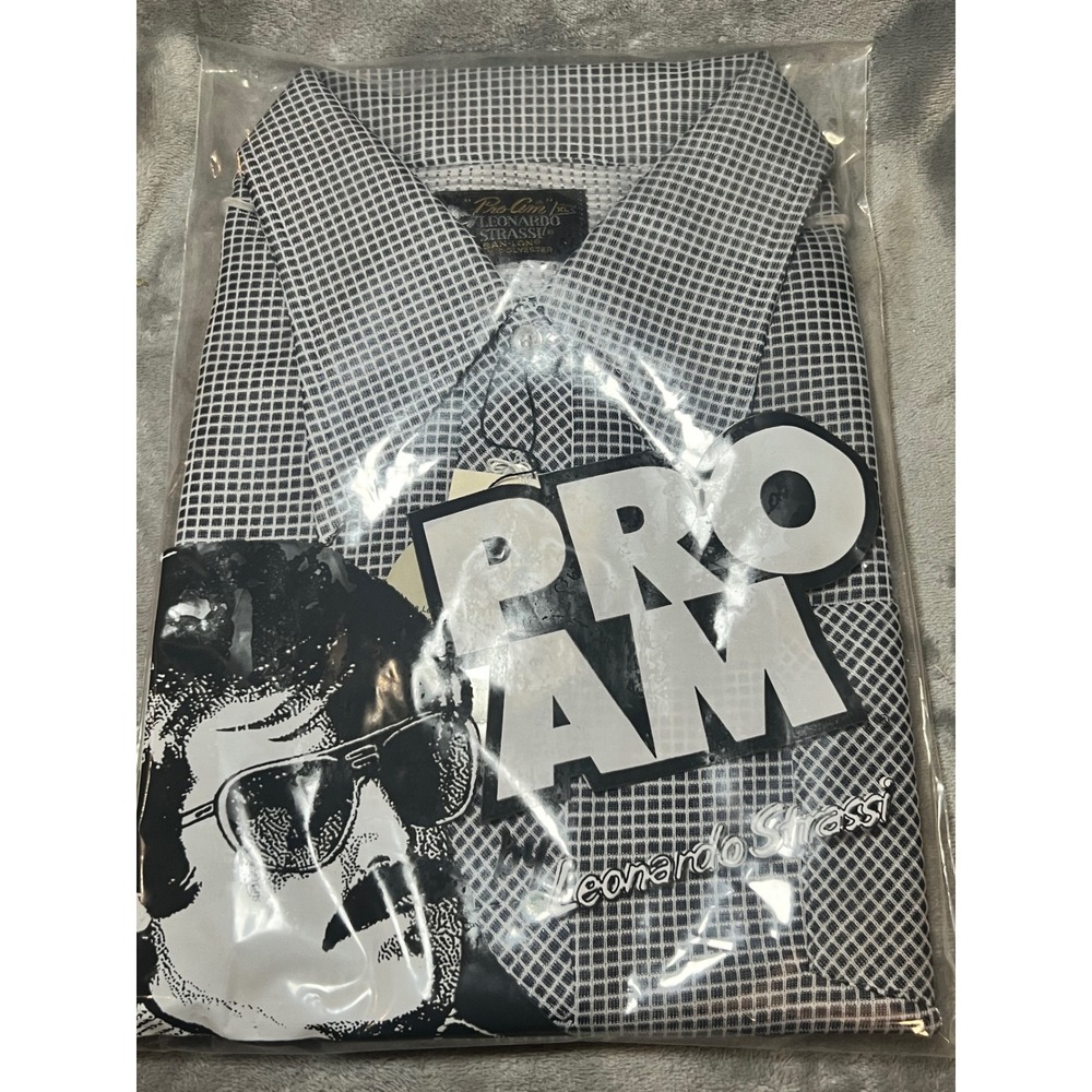 Vintage Pro-Am Leonardo Strassi Ban-Lon Shirt Black White Grid Knit XL Deadstock
